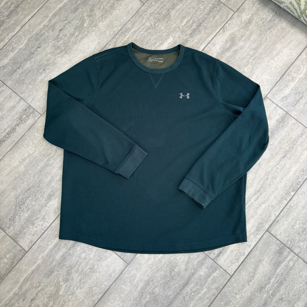 under armour Men's Long Sleeves Cold Gear Loose Fit Green Waffle Knit Top 3XL